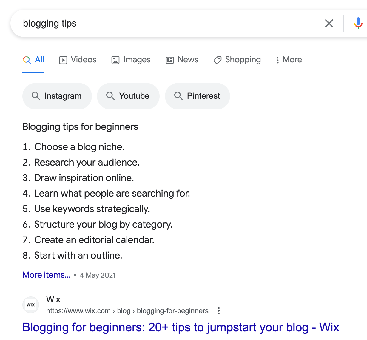 How to Launch an SEO Campaign in 3 Steps | The previous featured snippet for blogging tips, which features clear subheadings