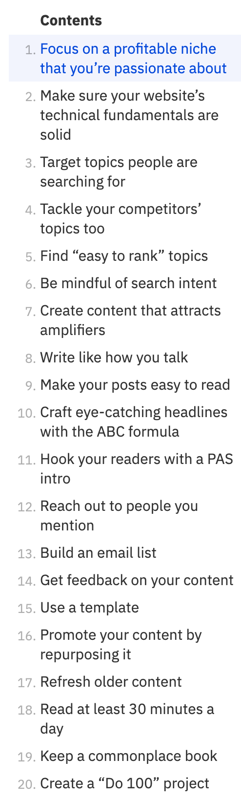 How to Launch an SEO Campaign in 3 Steps | The subheadings of our blogging tips blog post, before it was updated