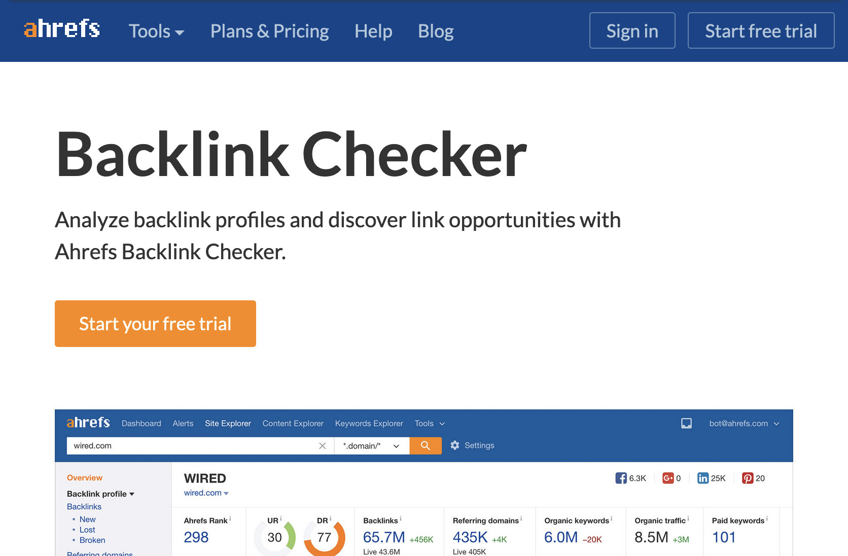 How to Launch an SEO Campaign in 3 Steps | Our original landing page for our backlink checker