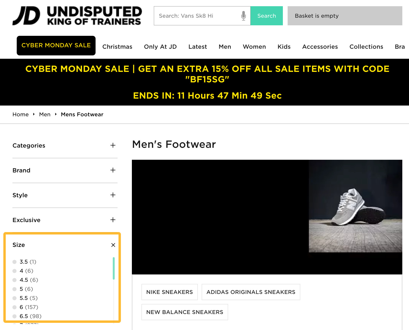 How to Launch an SEO Campaign in 3 Steps | JDSports has a size filter for the men's footwear page