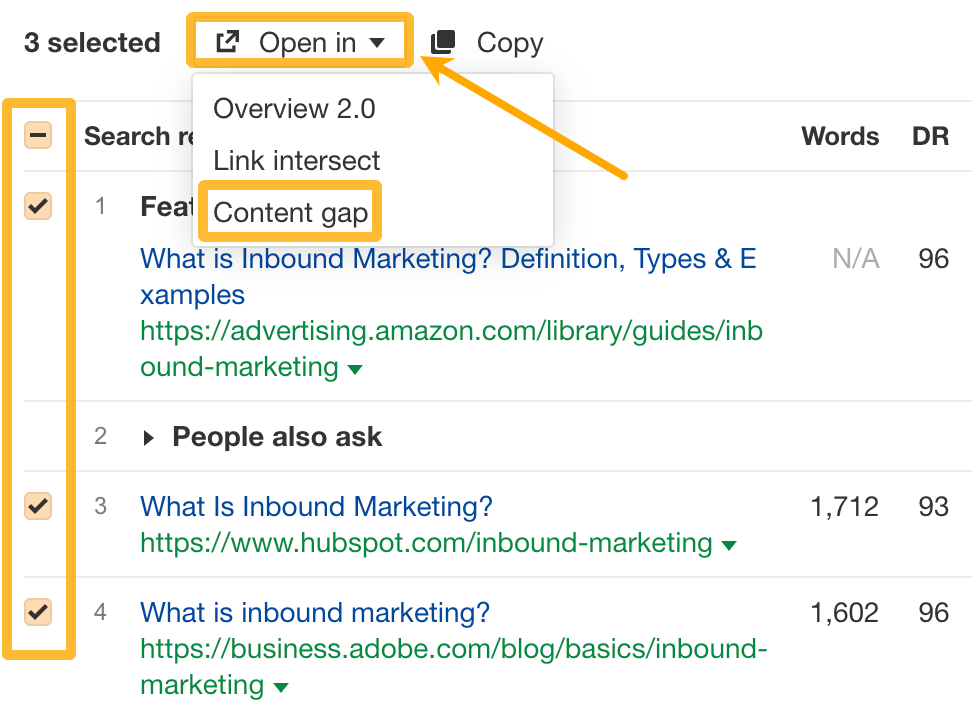 SEO Writing: 8 Steps to Create Search-Optimized Content | Accessing the Content gap report from the SERP Overview in Keywords Explorer