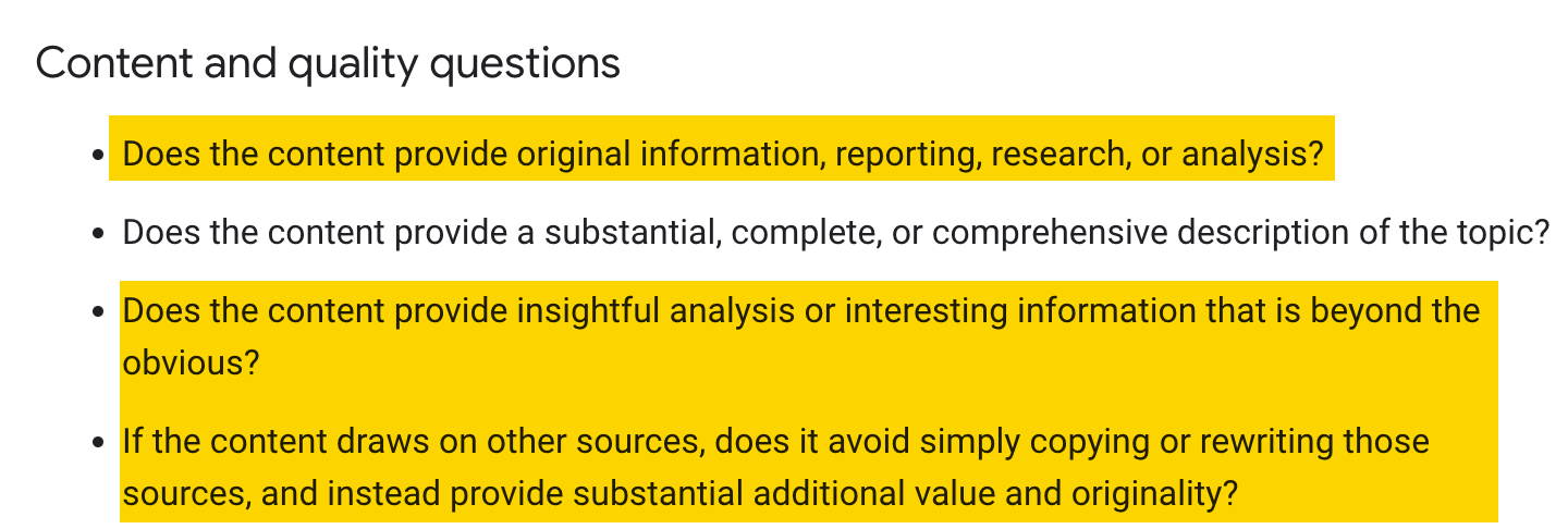 SEO Writing: 8 Steps to Create Search-Optimized Content | Google’s Helpful Content guidelines specify that Google is looking for original, insightful, or interesting information in content.