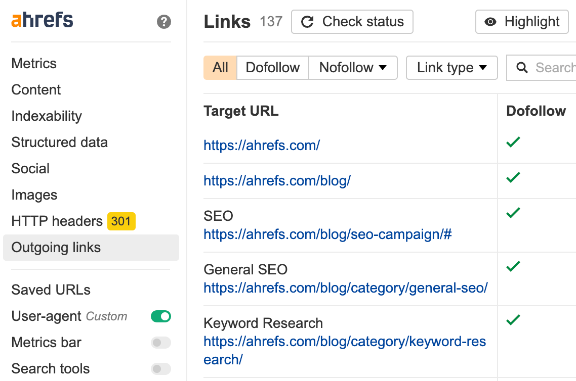 36 Free SEO Tools for DIY SEOs | Ahrefs' Toolbar does link checks on any page