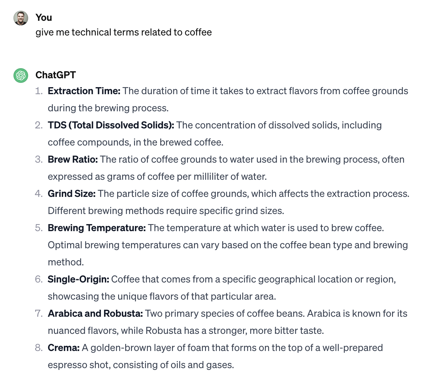 ChatGPT for SEO? You're Using It Wrong. | Asking ChatGPT to technical coffee-related terms