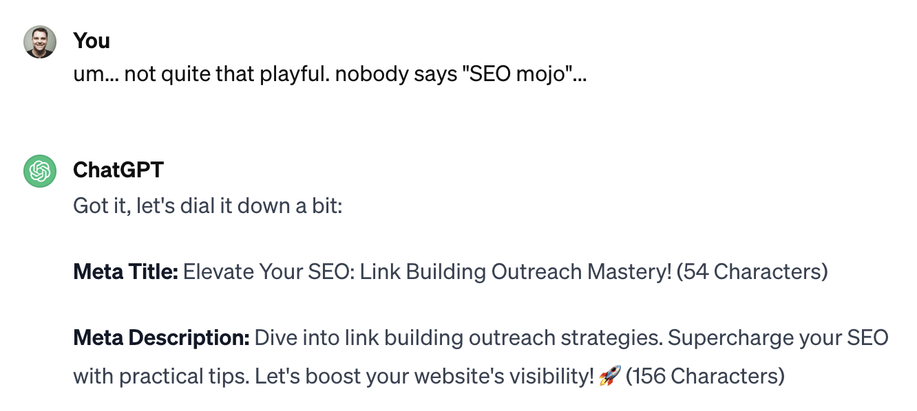 ChatGPT for SEO? You're Using It Wrong. | ChatGPT's playful but not too playful attempt