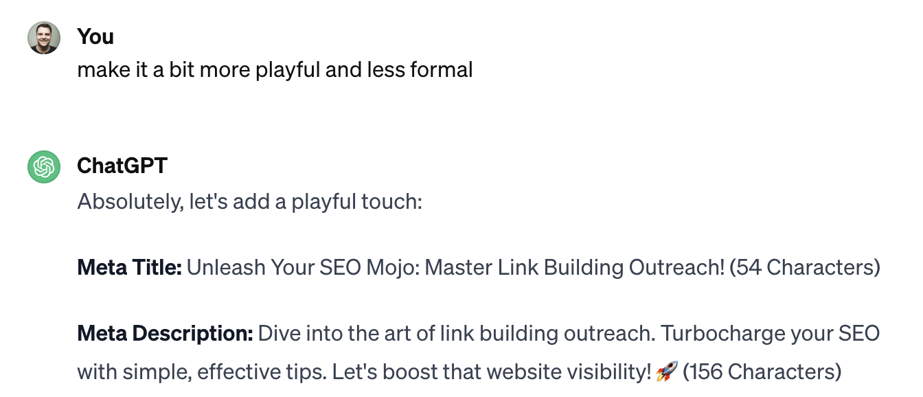 ChatGPT for SEO? You're Using It Wrong. | ChatGPT's very informal attempt at a meta title and description