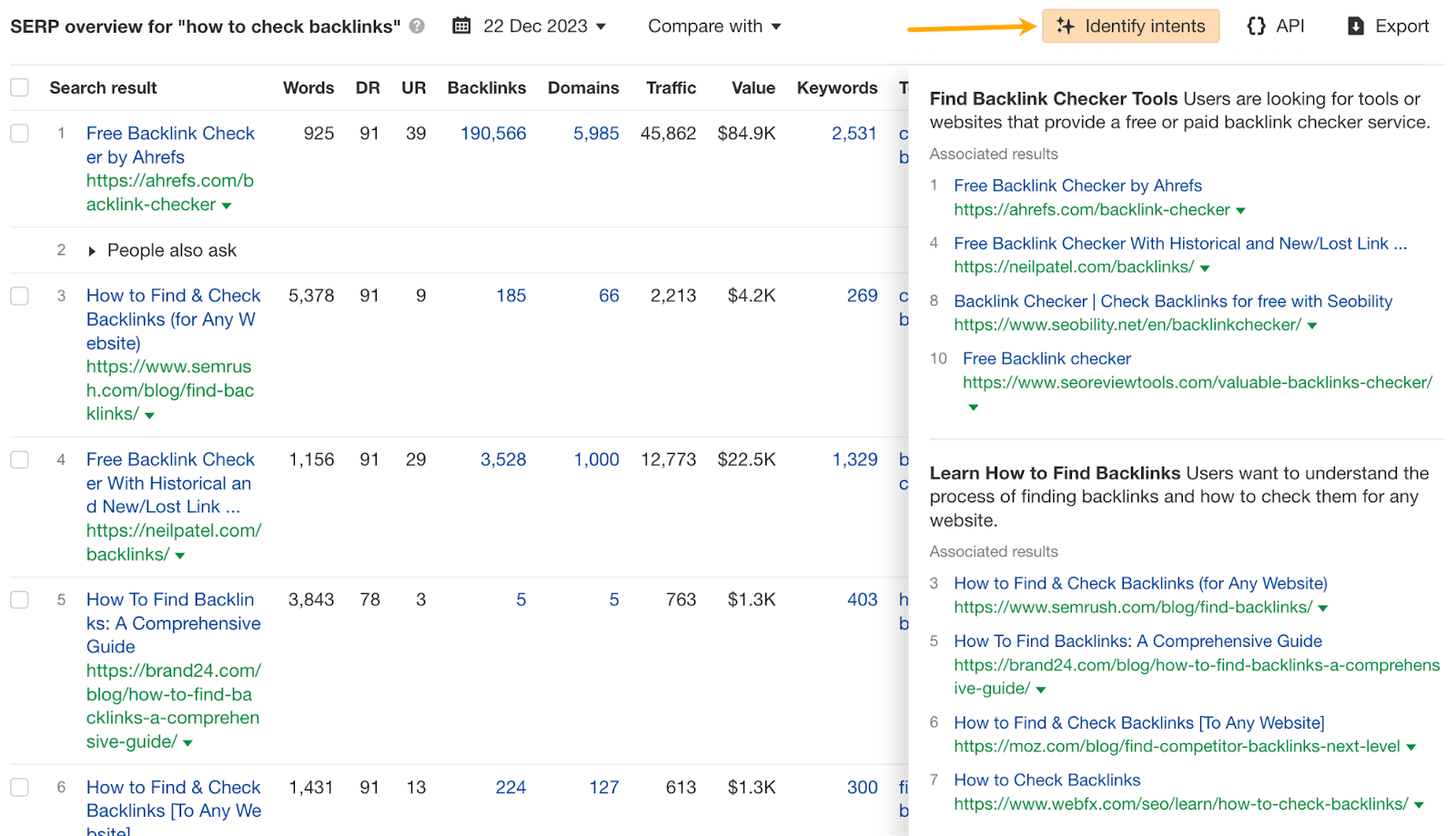 SaaS SEO: The Tried & Tested Guide | AI feature for identifying search intent in Ahrefs.