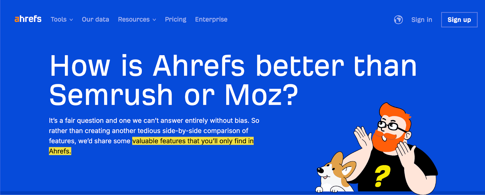 SaaS SEO: The Tried & Tested Guide | Example of a "vs" landing page.