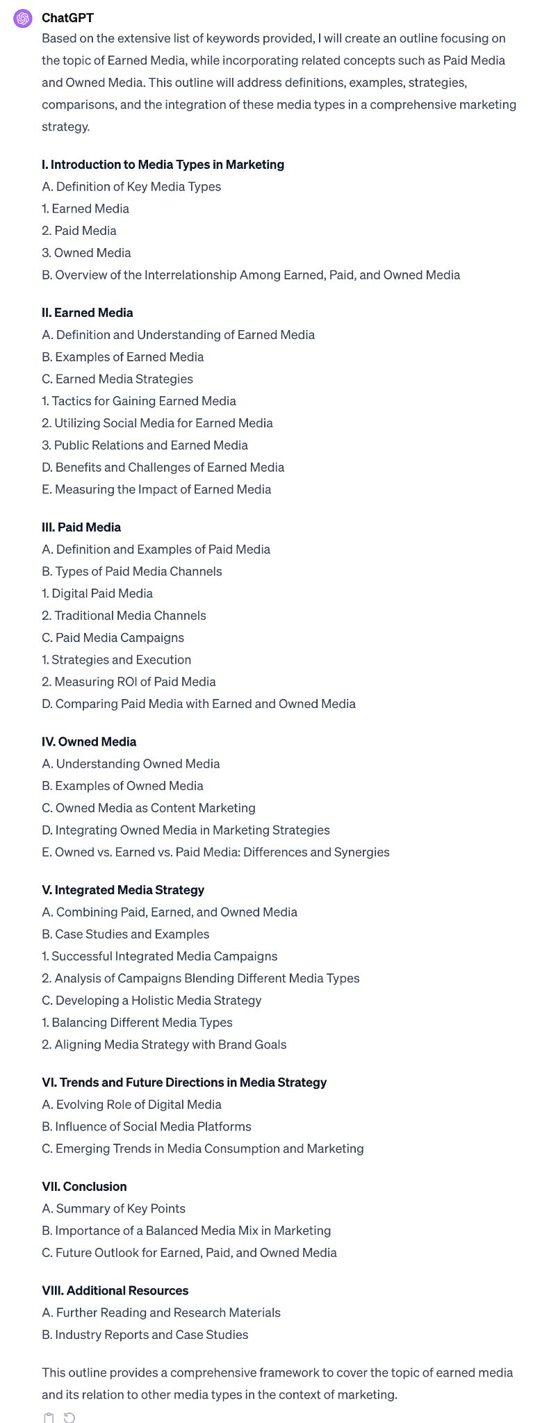 How to Use Ahrefs and ChatGPT to Improve Your SEO | ChatGPT's suggested outline, based on a list of keywords I provided