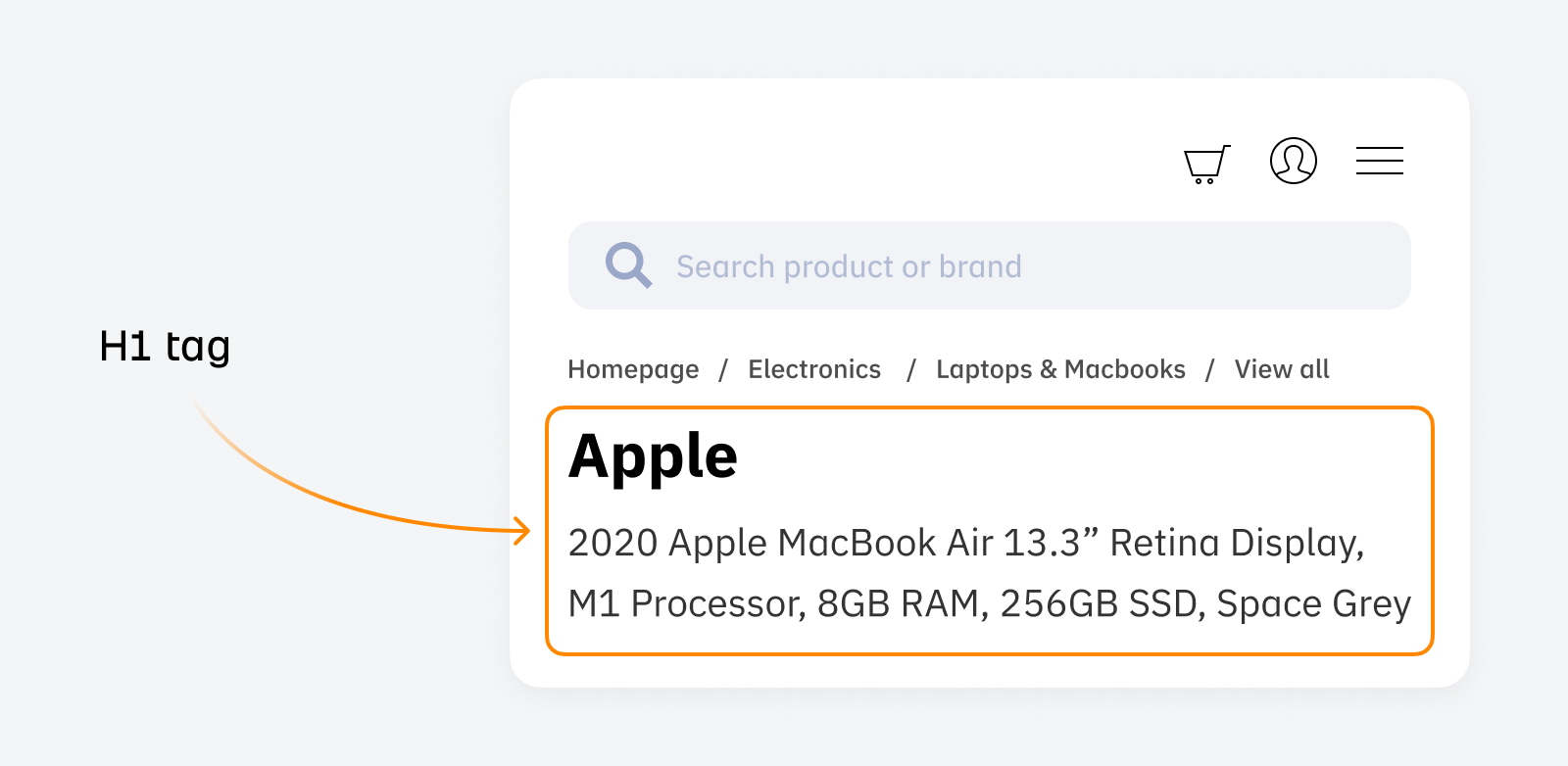 Product Page SEO: The Anatomy of a Well-Optimized Page | H1 tag example