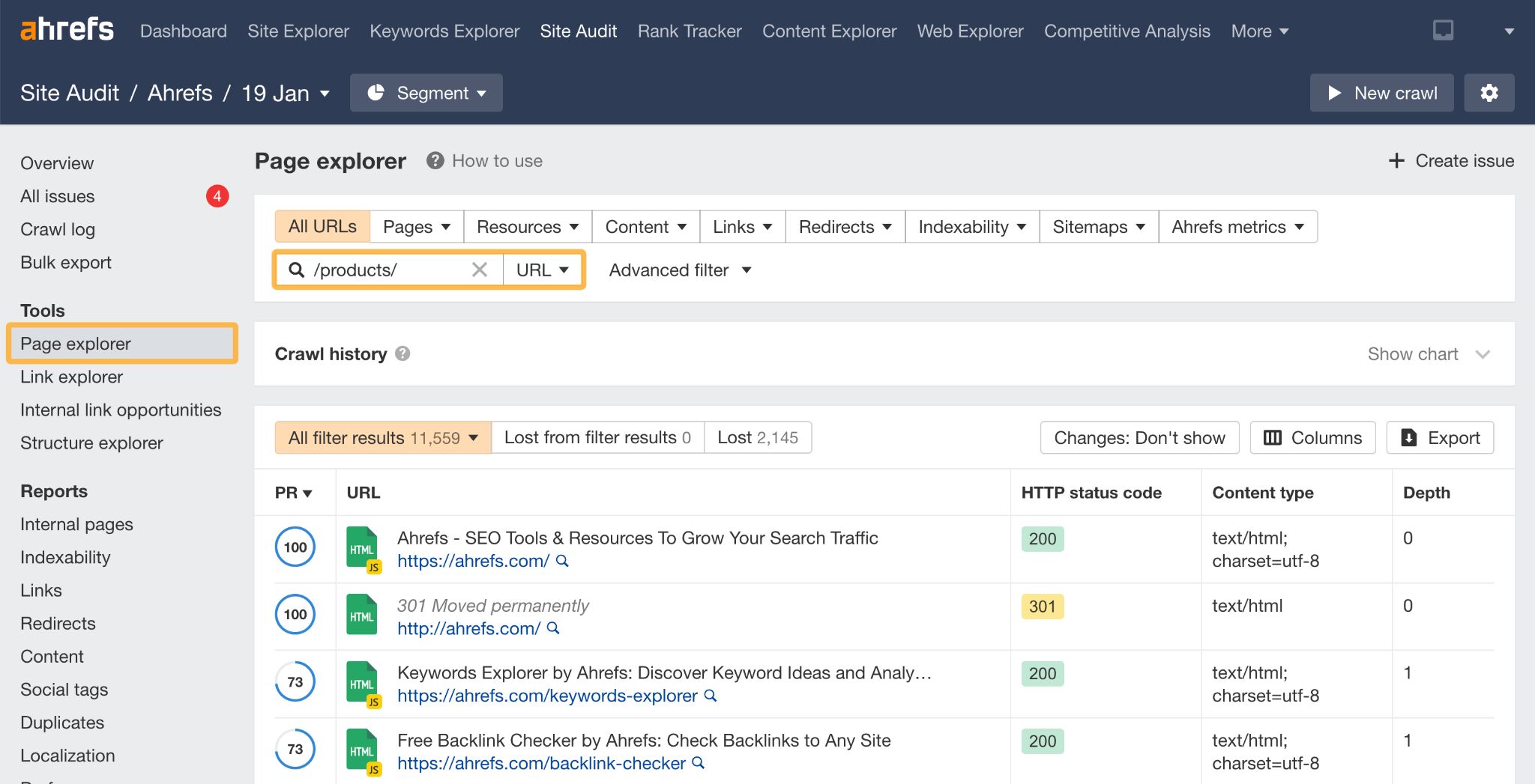 Product Page SEO: The Anatomy of a Well-Optimized Page | How to filter URLs for /products/ using Ahrefs' Site Audit