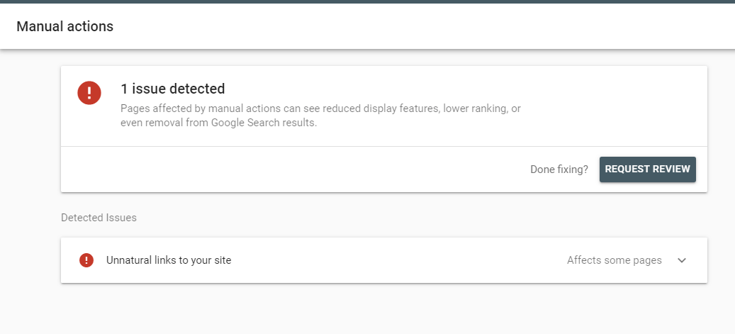 How To Remove Backlinks (And Clean up Your Link Profile) | manual-action-in-google-search-console-example
