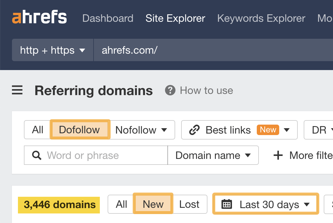 A Beginner's Guide to SEO Reporting | Quantity-of-do-follow-links-via-ahrefs-site-explorer