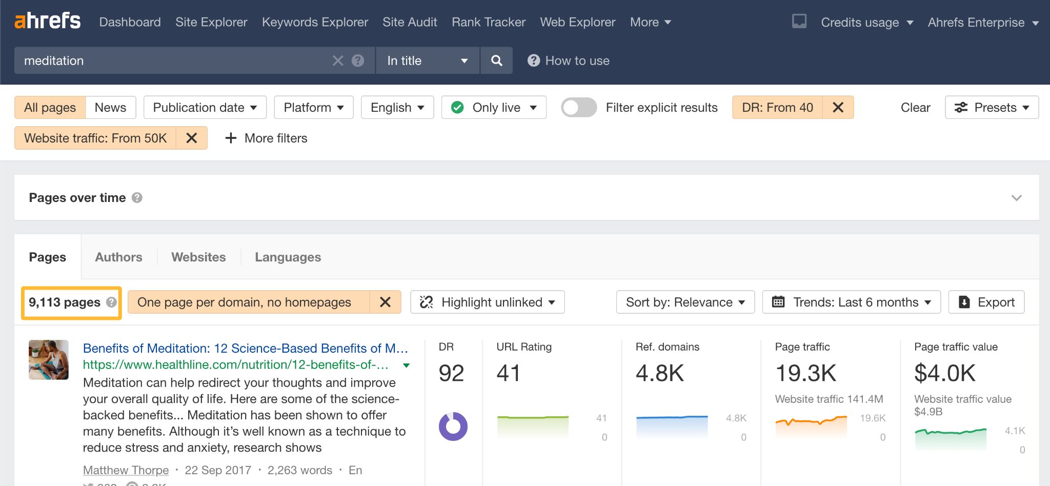SEO Data. Explained in 5 Minutes, 53 Seconds | Content data example in Ahrefs.