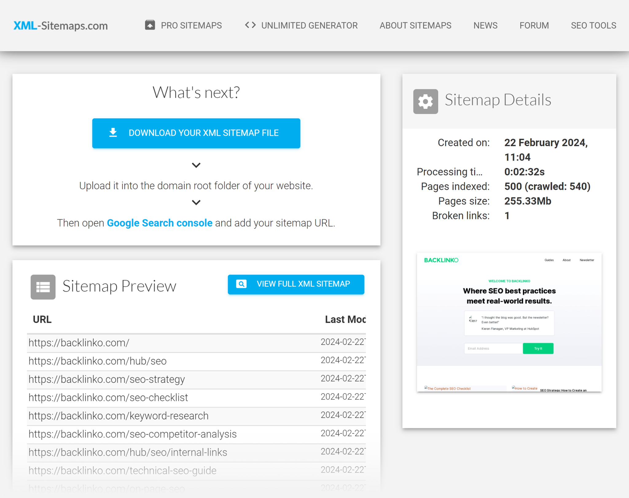 xml-sitemaps-backlinko Top 8 Sitemap Generator Tools
