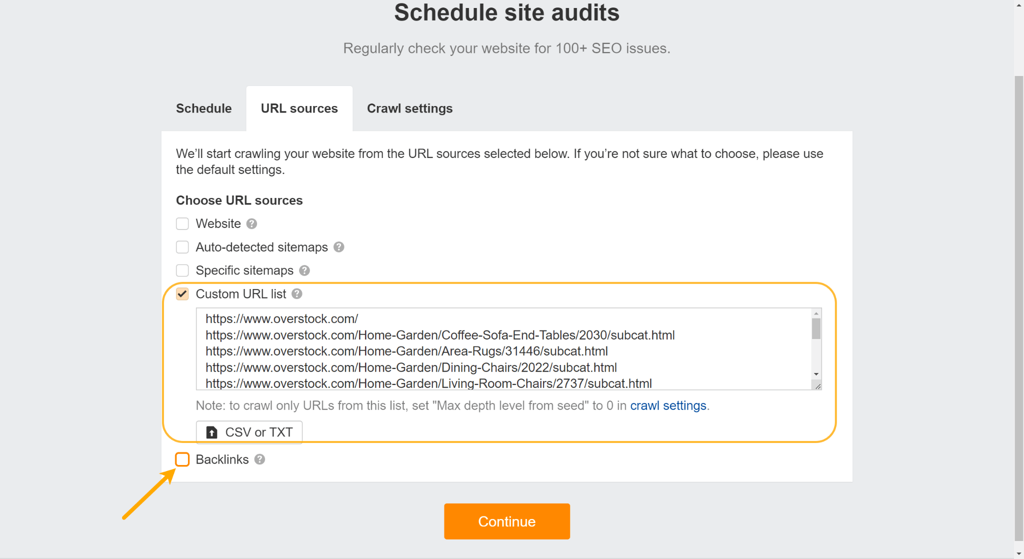 The Role of SEO in Mergers and Acquisitions | Adding most linked URLs as a custom URL list in Site Audit