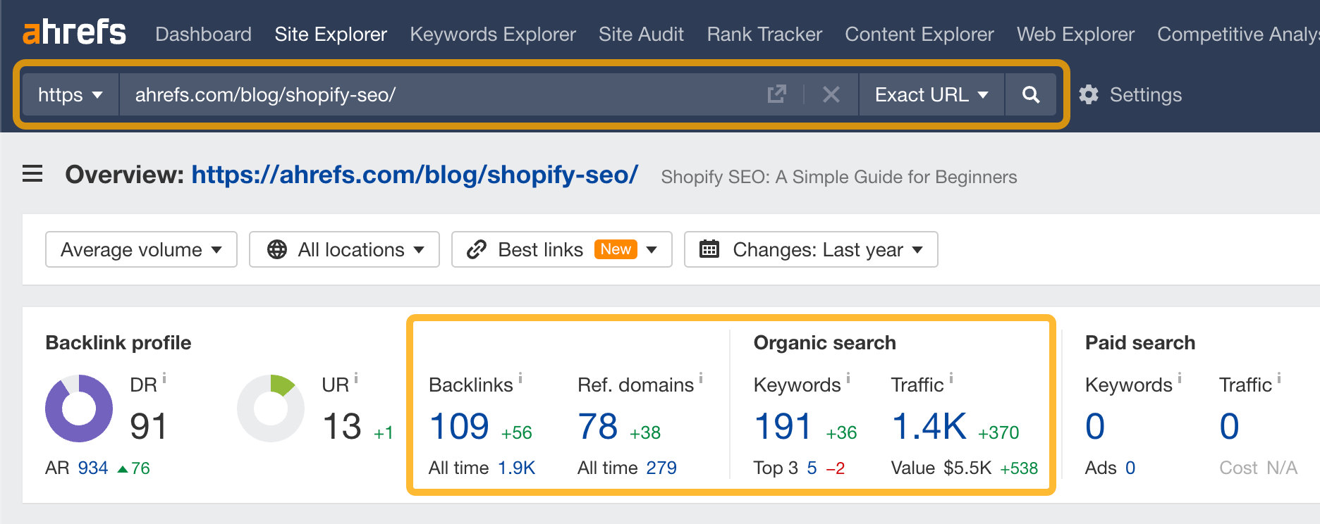 How to Avoid Ruining SEO During a Website Redesign | Looking up single page organic performance in Site Explorer.