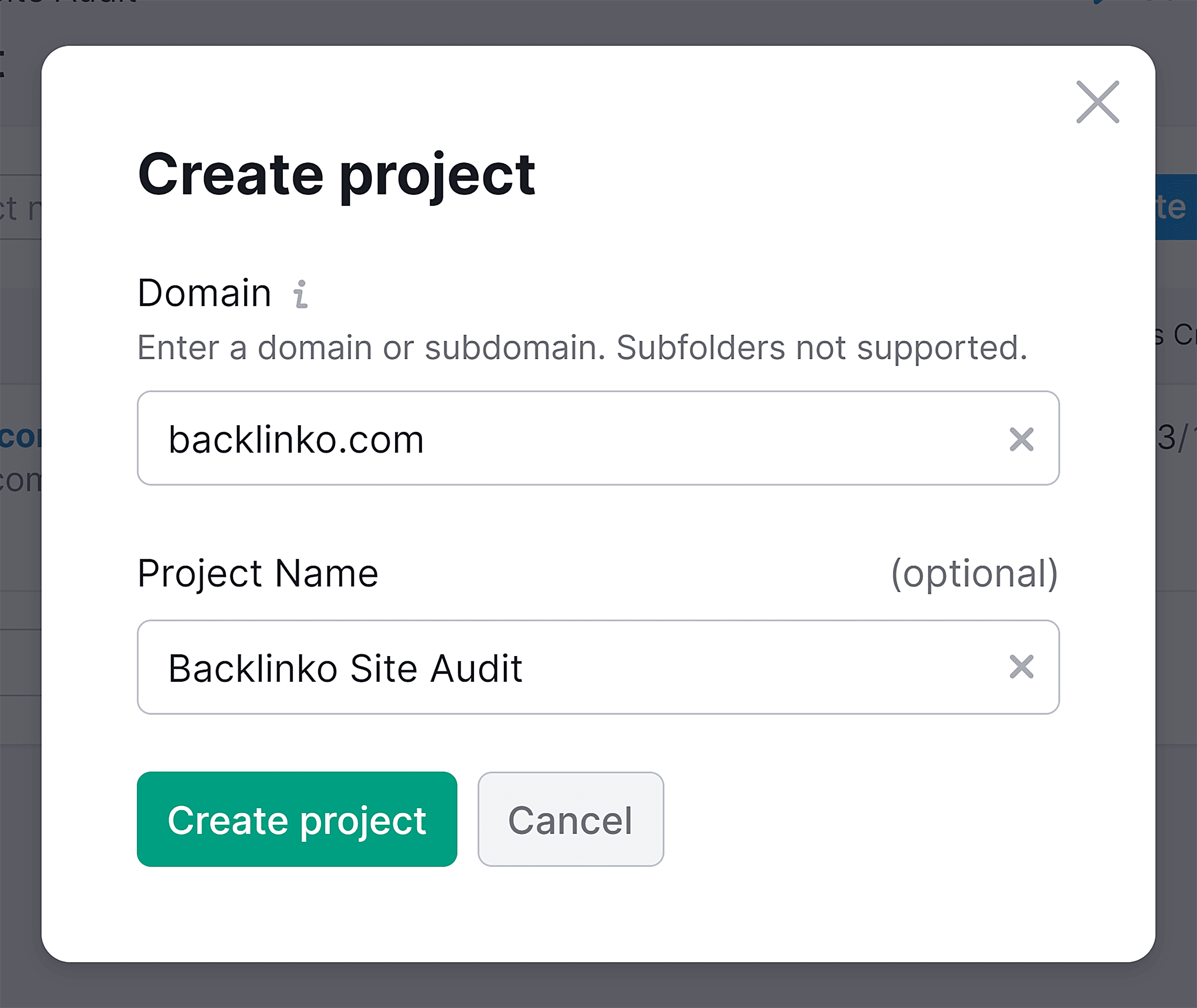 Site Audit – Create project Site Audit – Create project