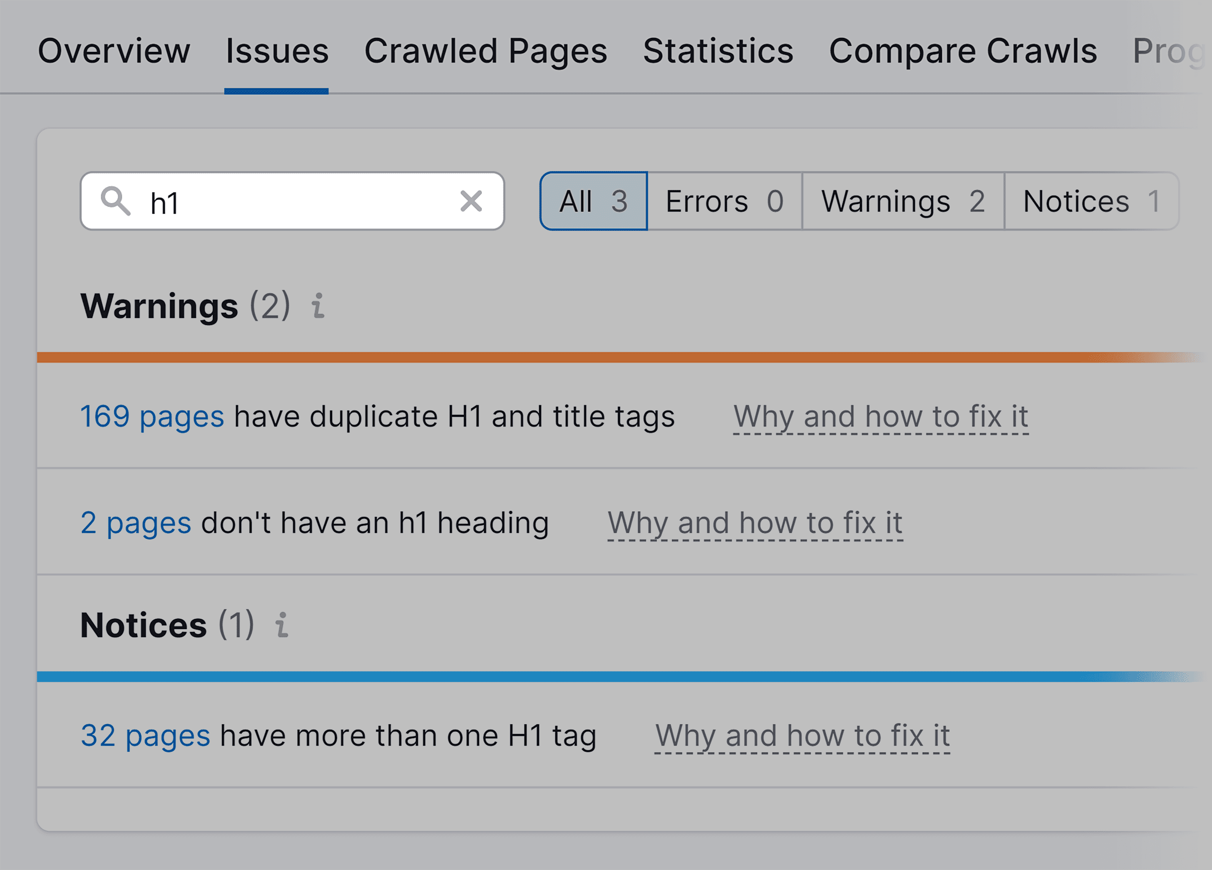 Site Audit – H1 Issues Site Audit – H1 Issues