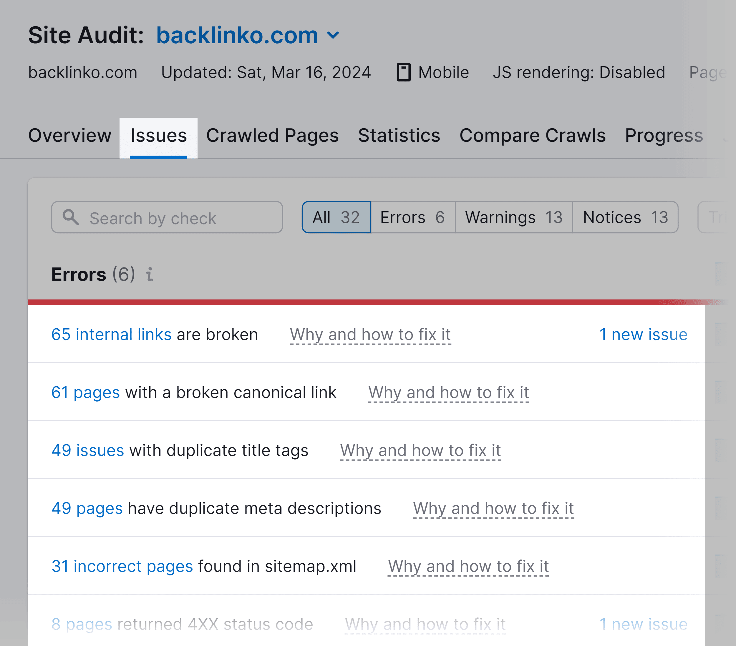 Site Audit – Issues Site Audit – Issues