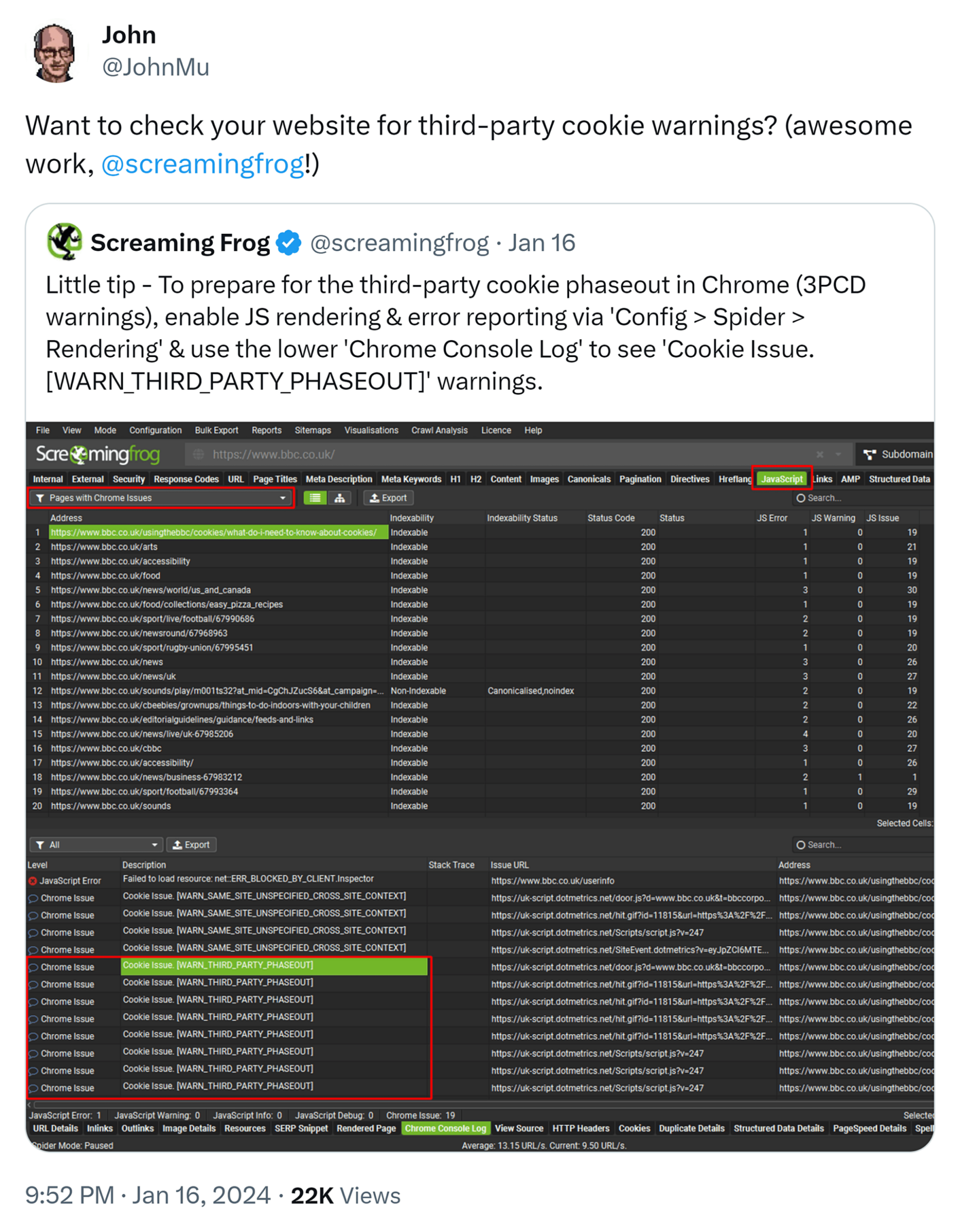 twitter-johnmu-screamingfrog 9 Powerful SEO Software Tools Used by 7-Figure Agencies