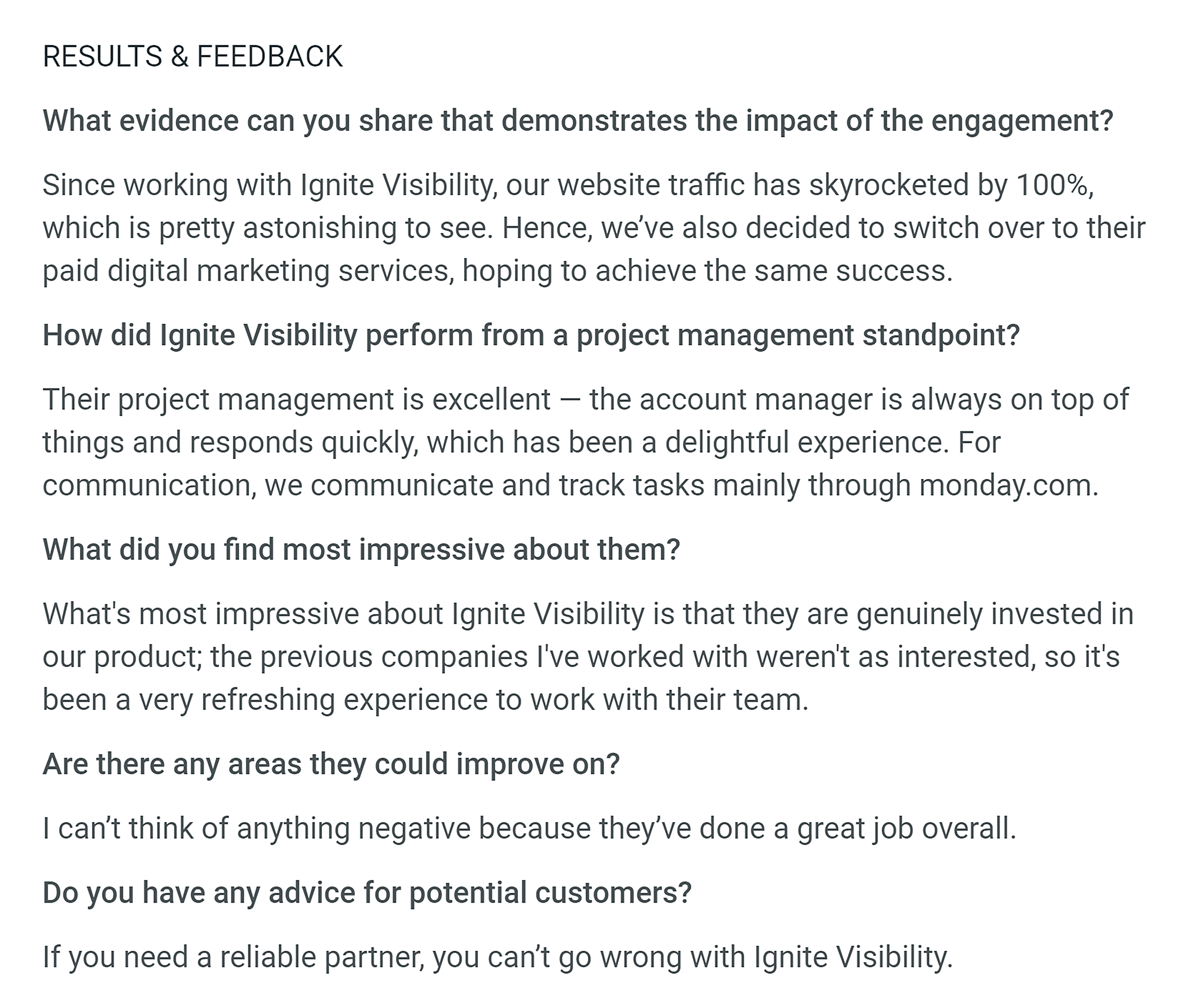 Ignite Visibility – Testimonial