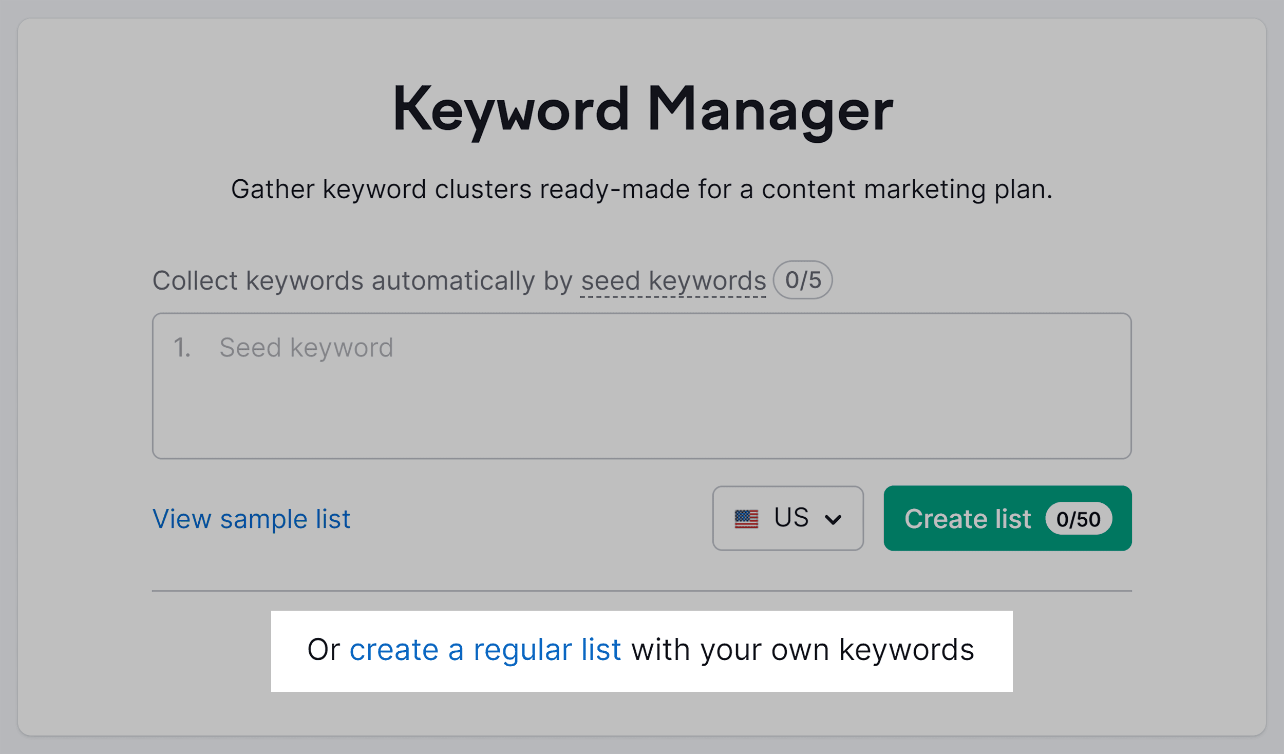Keyword Manager – Create regular list Keyword Manager – Create regular list