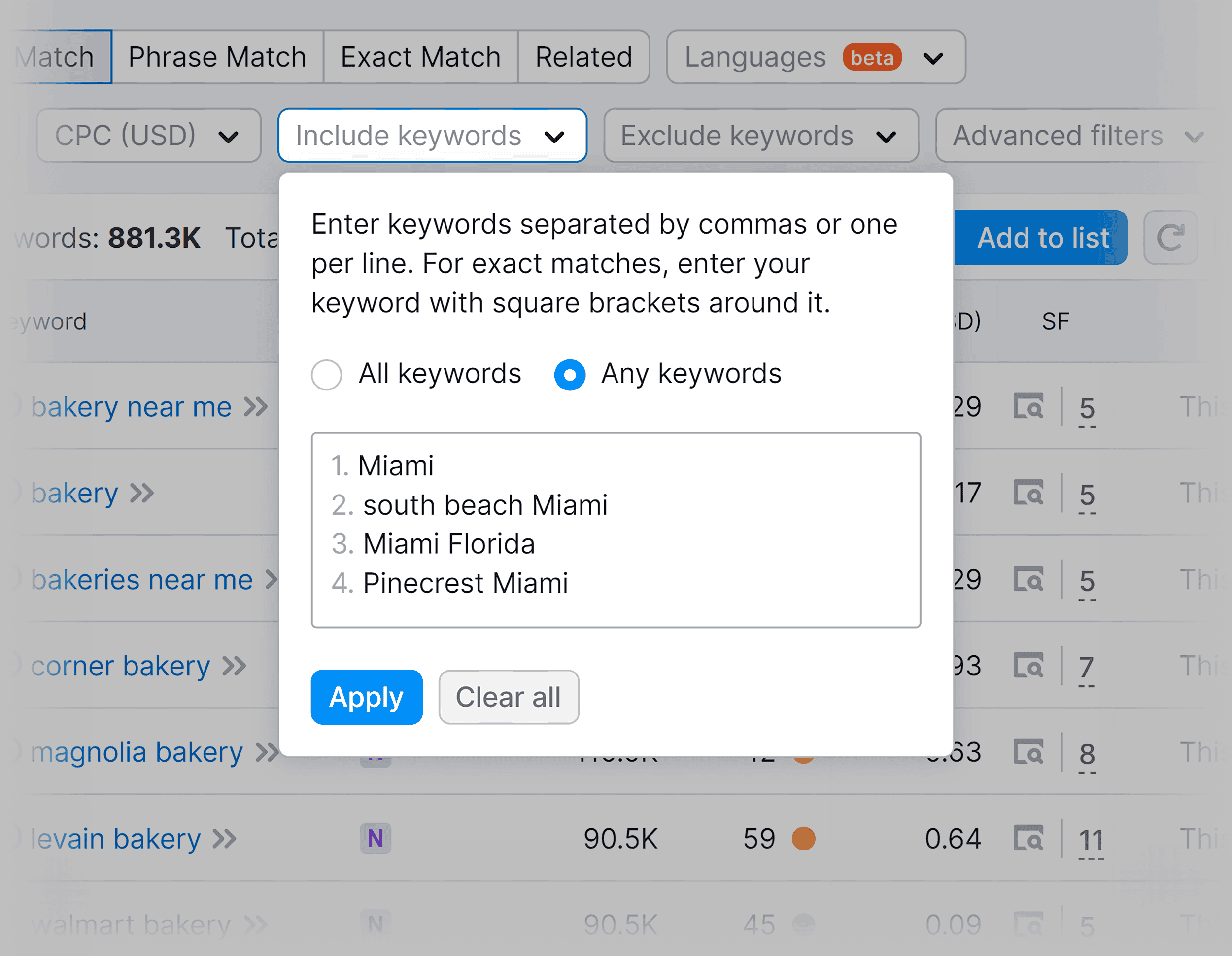 Keyword Magic Tool – Include keywords Keyword Magic Tool – Include keywords