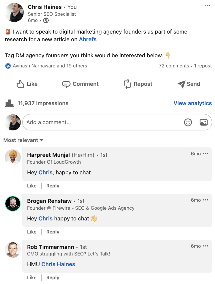 How to Become an SEO Lead (10 Tips That Advanced My Career) | Linkedin post example