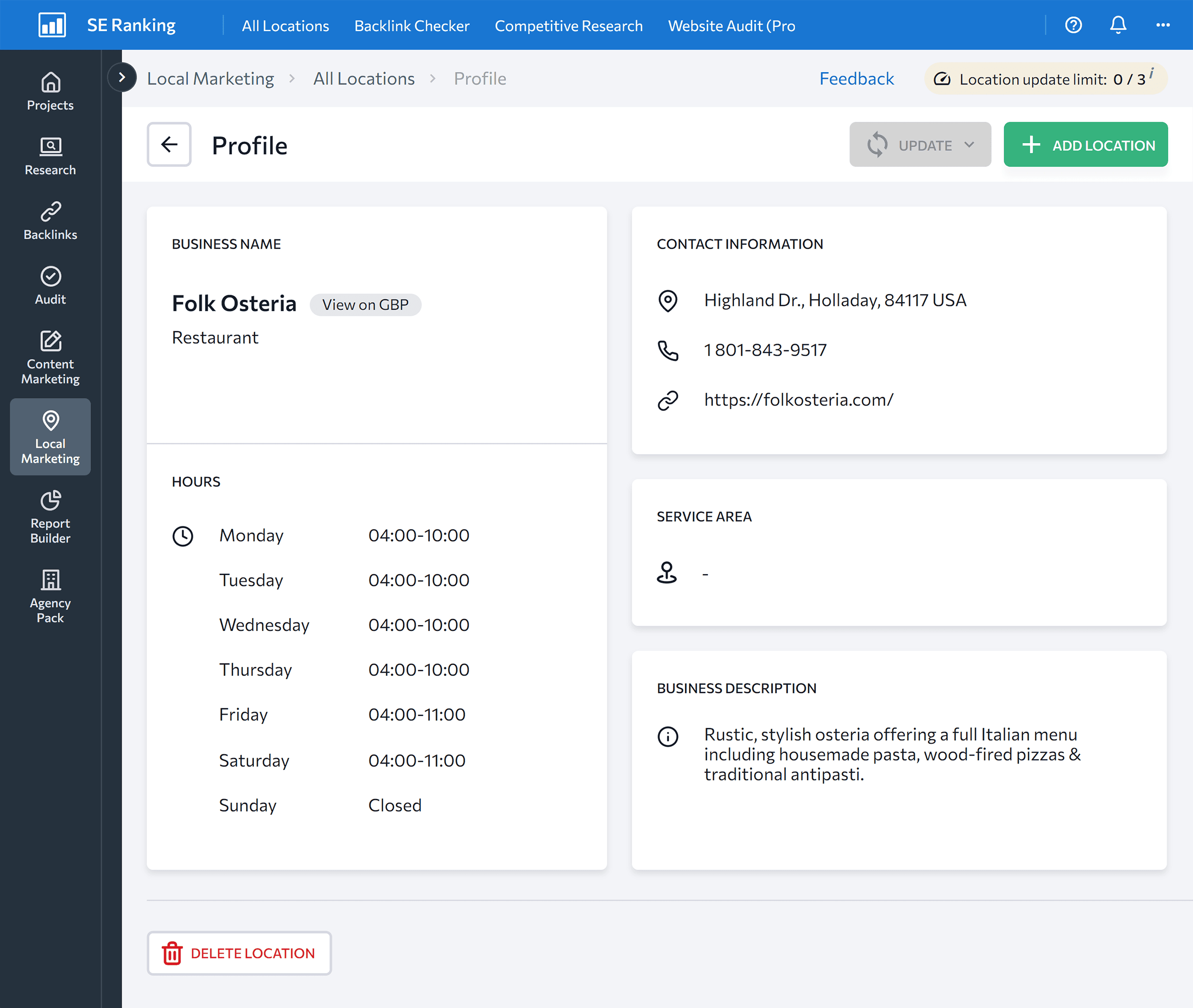 SE Ranking – Listing manager