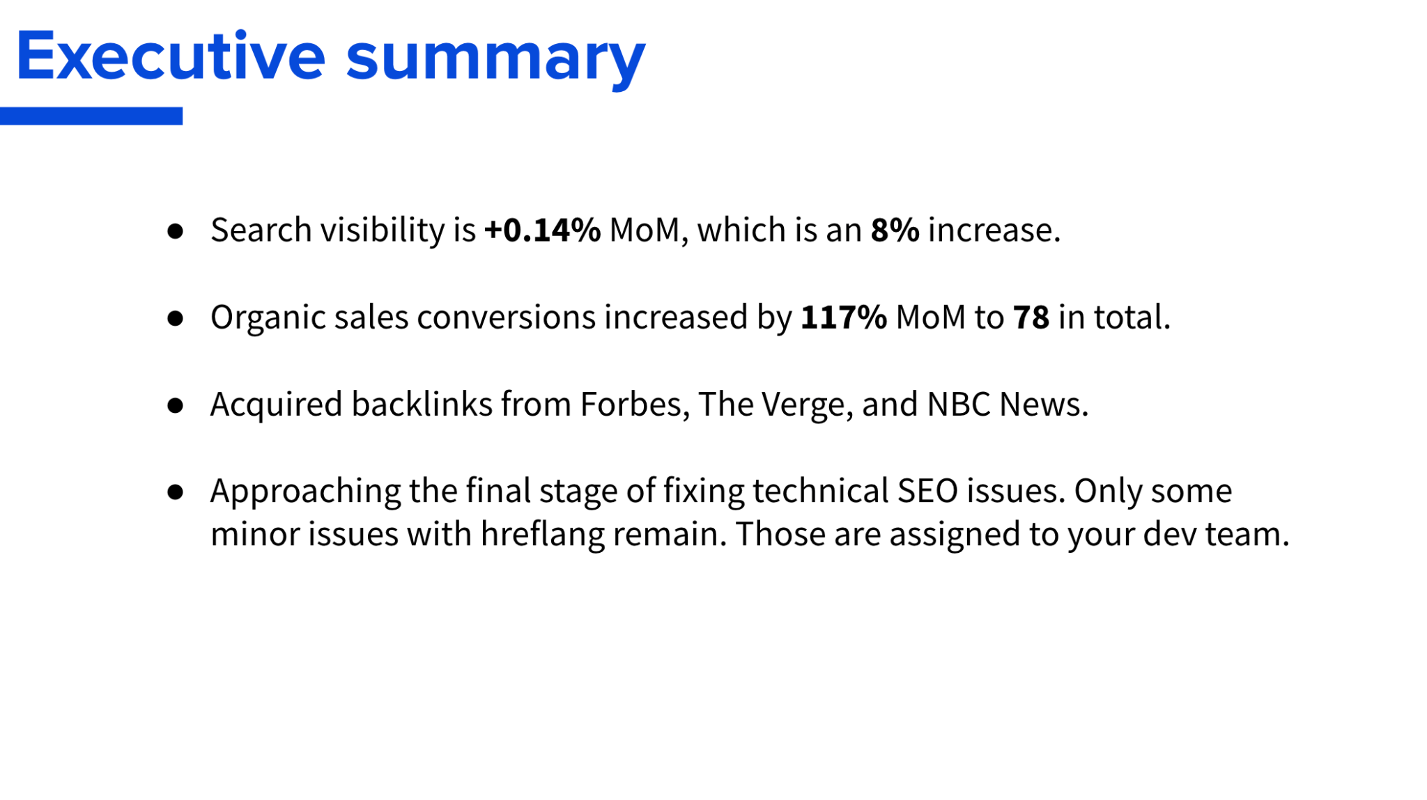 Steal Our SEO Report Template (Inspired by SEO Experts) | Executive summary screenshot