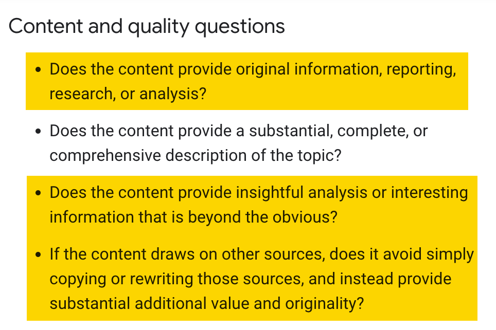 Do Higher Content Scores Mean Higher Google Rankings? Our Data Says It's Unlikely. | Google says quality content goes beyond obvious information. It needs to bring something new to the table