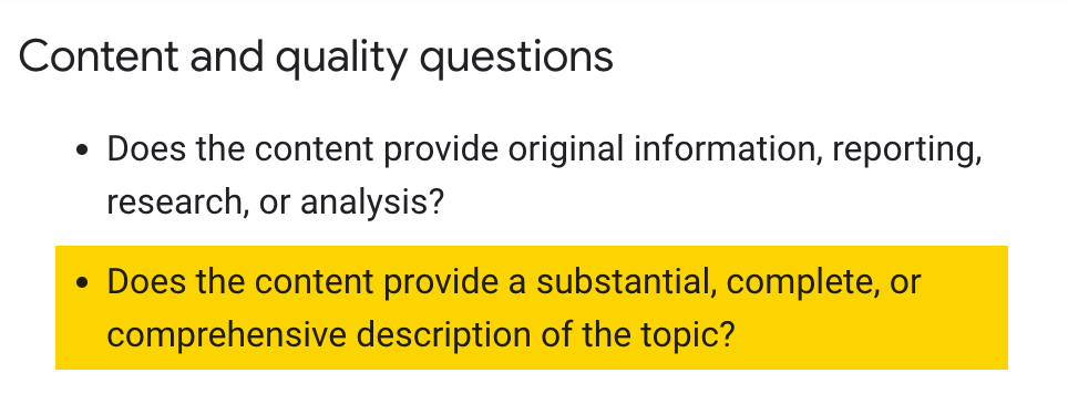 Do Higher Content Scores Mean Higher Google Rankings? Our Data Says It's Unlikely. | Google says that comprehensively covering the topic is a sign of quality content