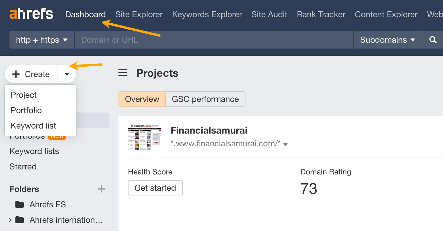 SEO Tracking For Beginners: All You Need to Know | How to create a new portfolio in Ahrefs.