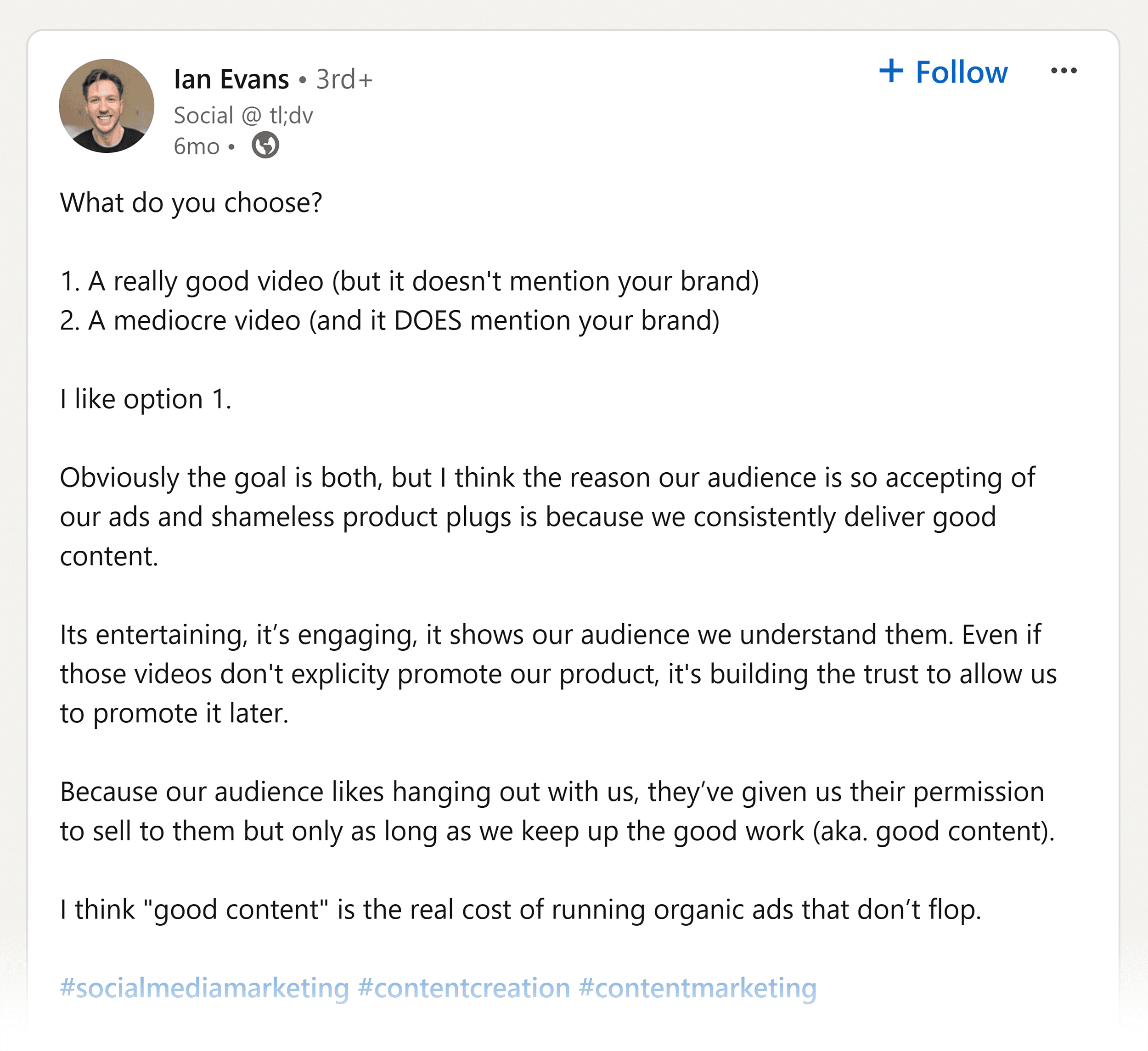 LinkedIn – Ian Evans post LinkedIn – Ian Evans post