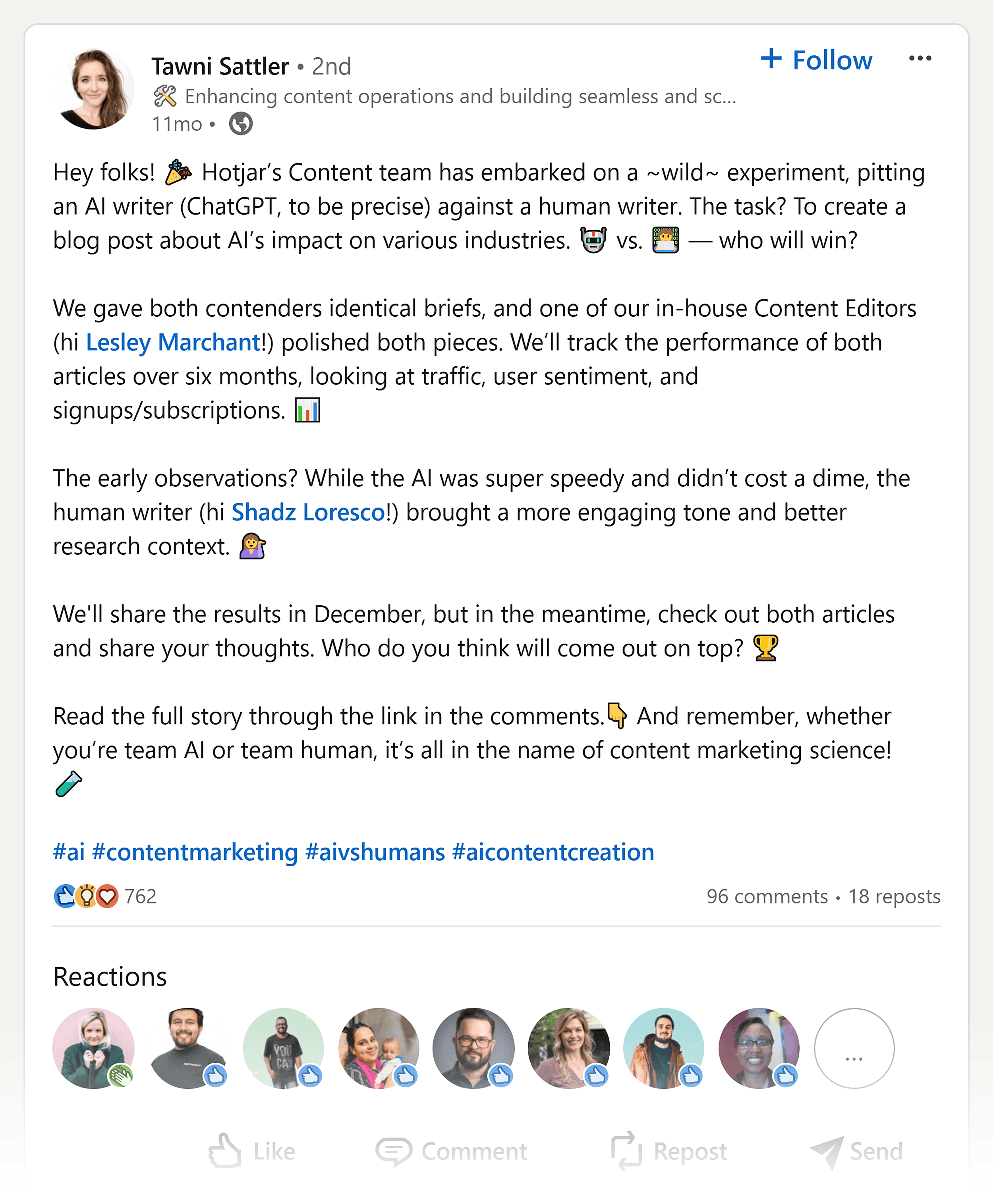 LinkedIn – Tawni Sattler – AI vs humans LinkedIn – Tawni Sattler – AI vs humans