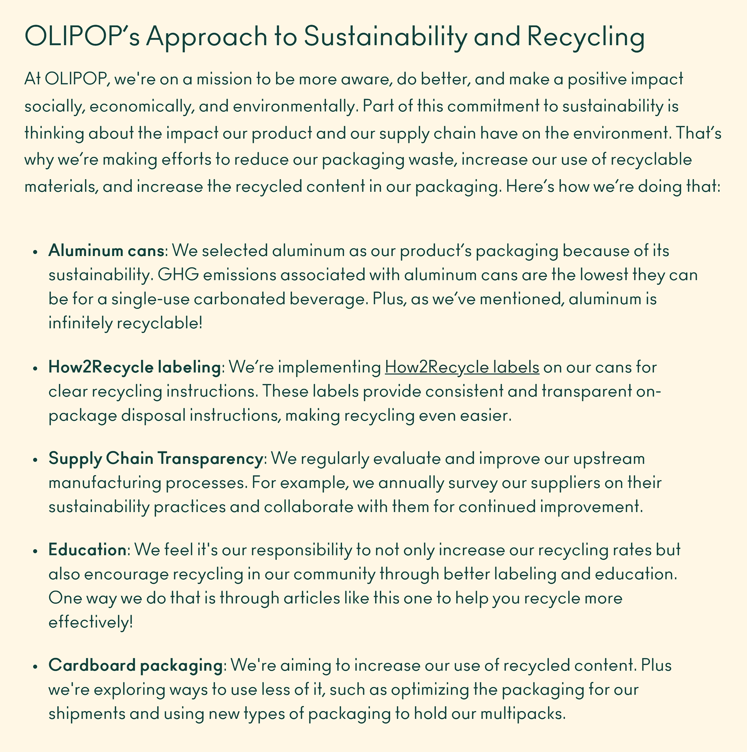 Olipop – Recycling approach Olipop – Recycling approach