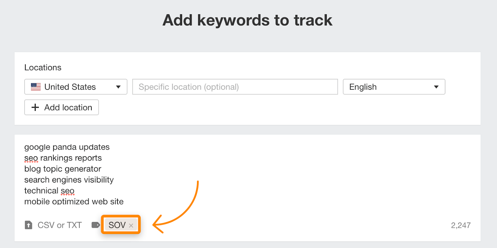 Steal Our SEO Report Template (Inspired by SEO Experts) | Rank Tracker page to add keywords, also features SOV