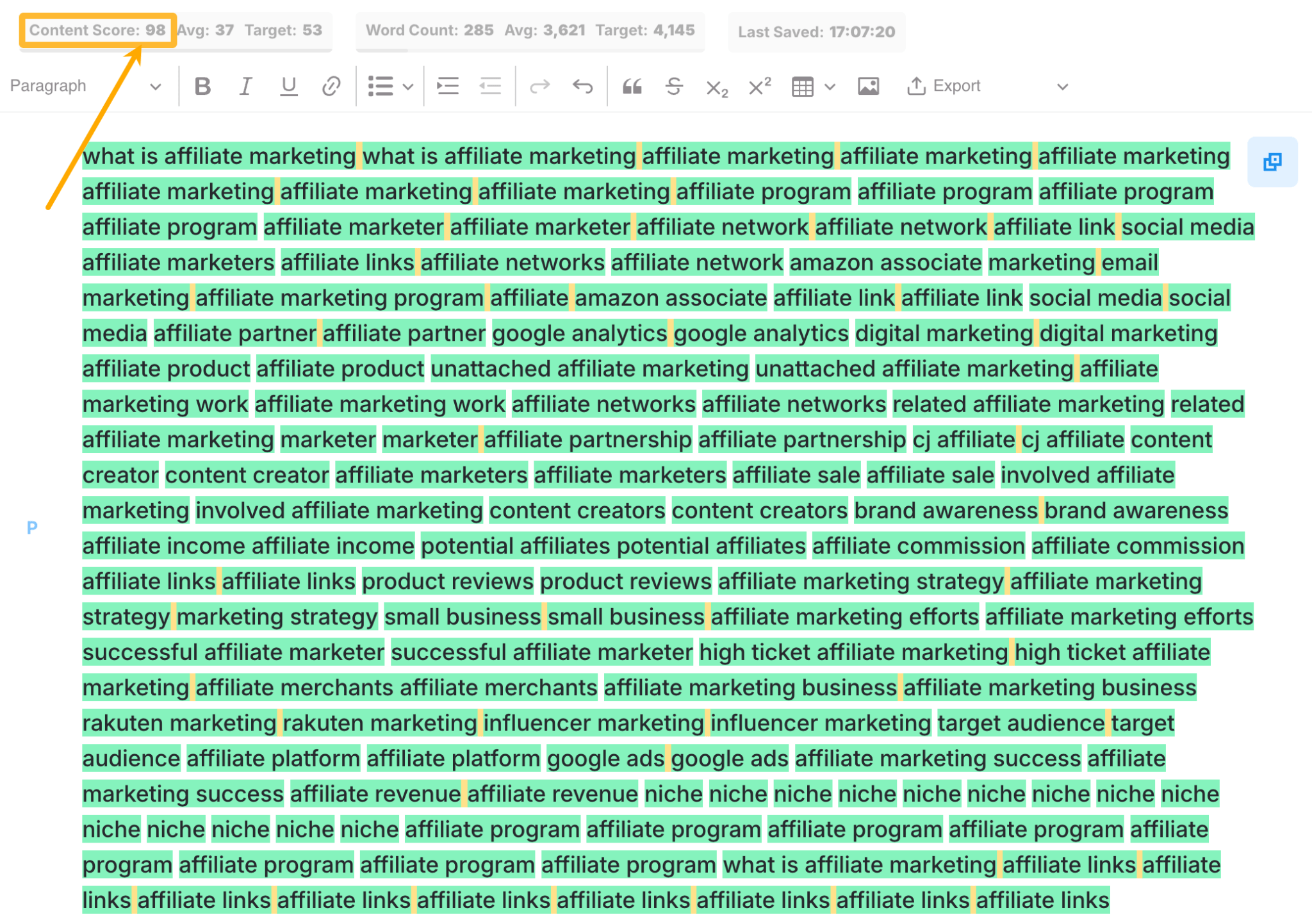 Do Higher Content Scores Mean Higher Google Rankings? Our Data Says It's Unlikely. | Scoring 98 on MarketMuse after shoehorning all the suggested keywords without any semblance of a draft