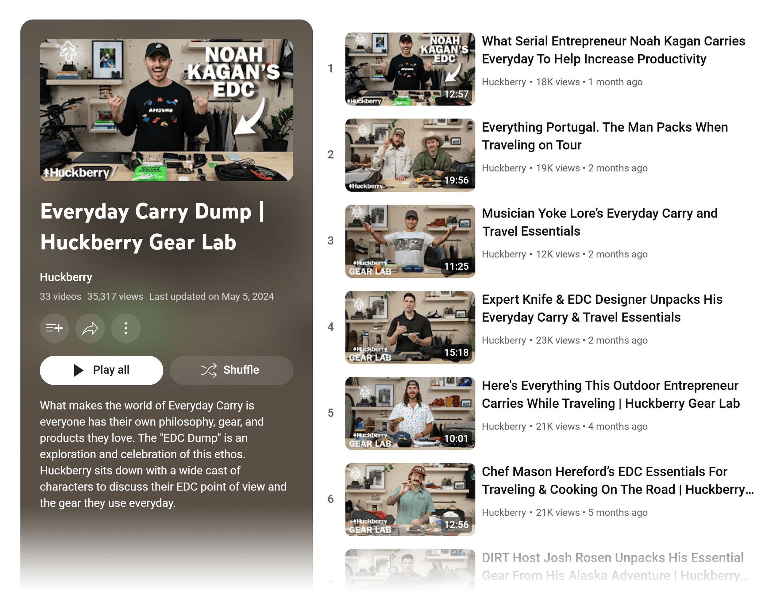 YouTube – Huckberry playlist YouTube – Huckberry playlist