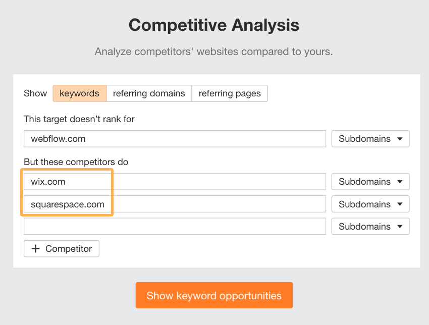 Results-Driven SEO Project Management: From Chaos to Cash | Adding competitors to Ahrefs' Competitive Analysis report .