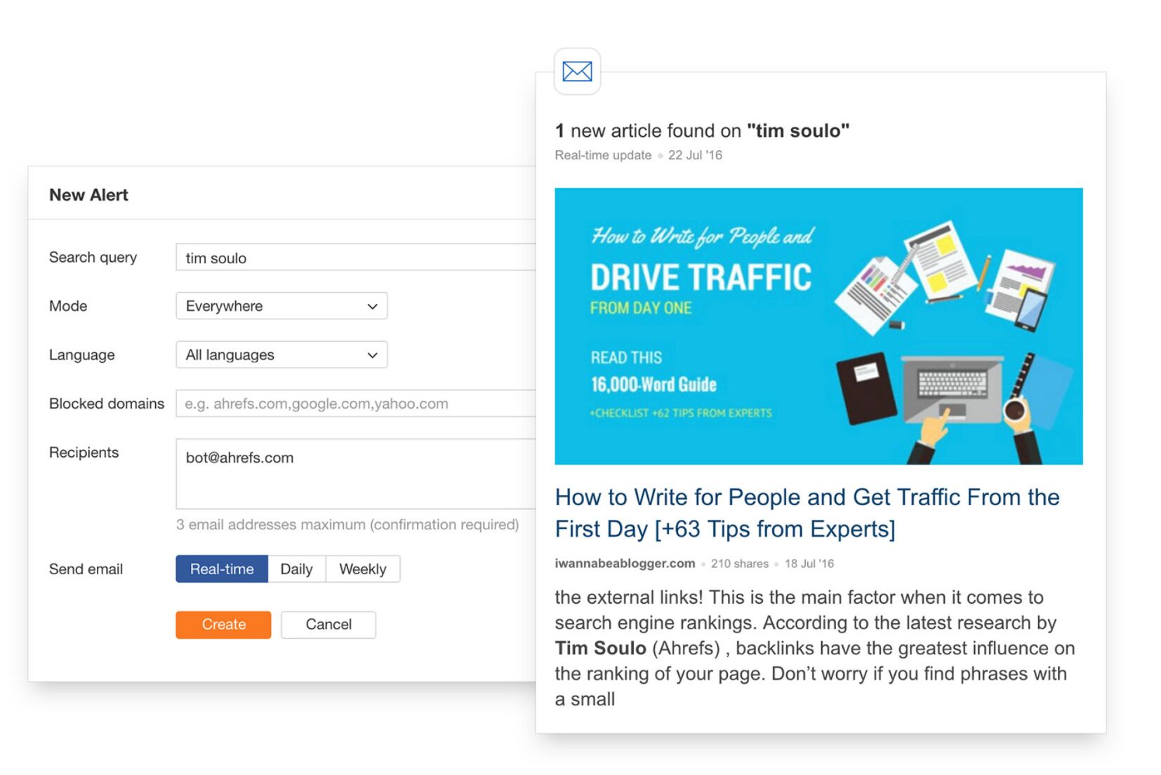 Online Reputation Management: A Beginner’s Guide | Ahrefs alerts screenshot showing the interface and a mention