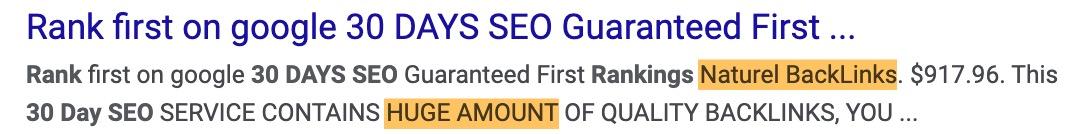 Guaranteed SEO Services: Here’s the Only SEO Guarantee That’s Not a Scam | Example of an SEO guarantee for first position rankings in 30 days through backlink services.