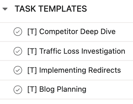 Results-Driven SEO Project Management: From Chaos to Cash | Example of SEO task templates using ClickUp.