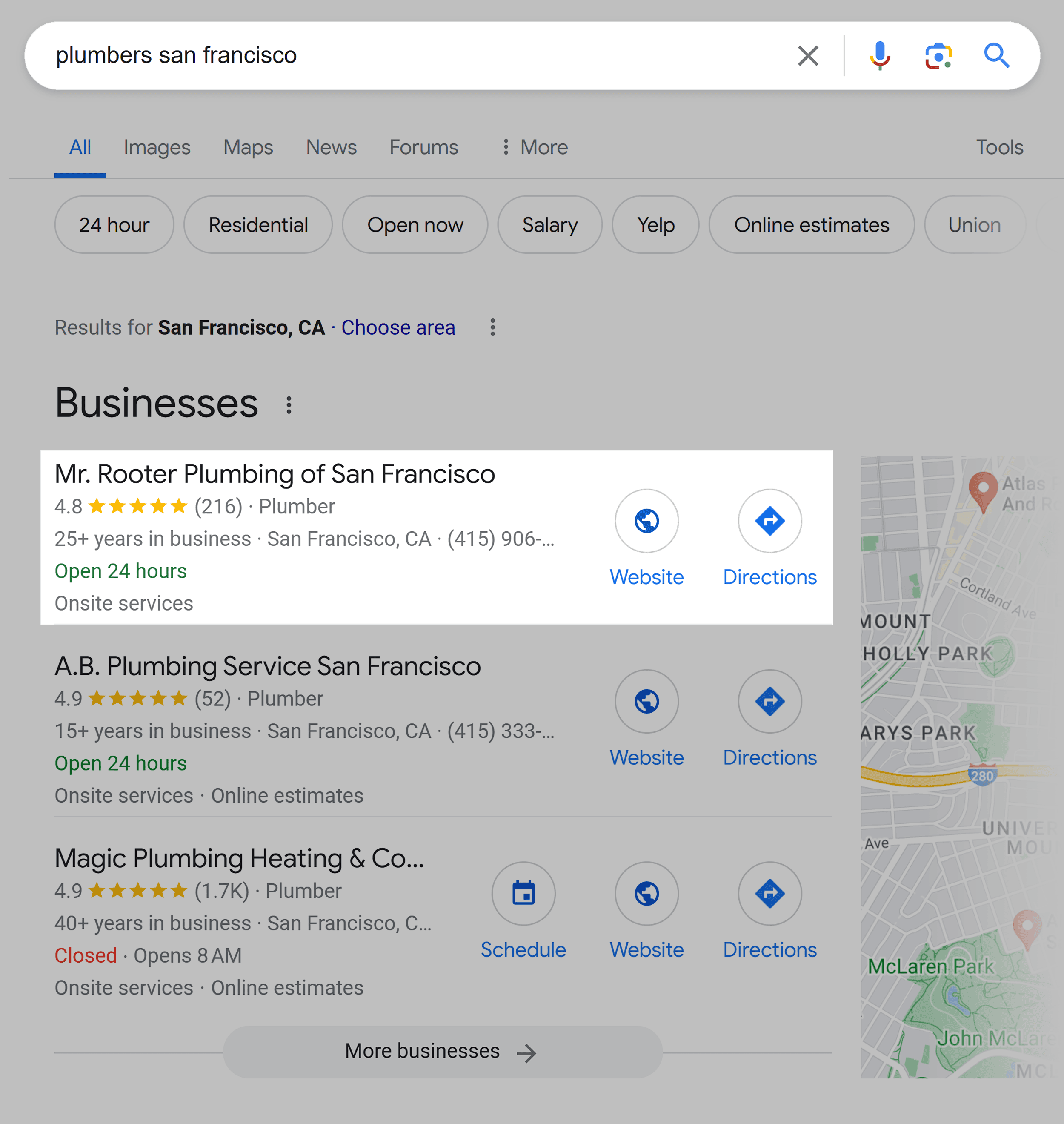 Google SERP – Plumbers San Francisco Google SERP – Plumbers San Francisco