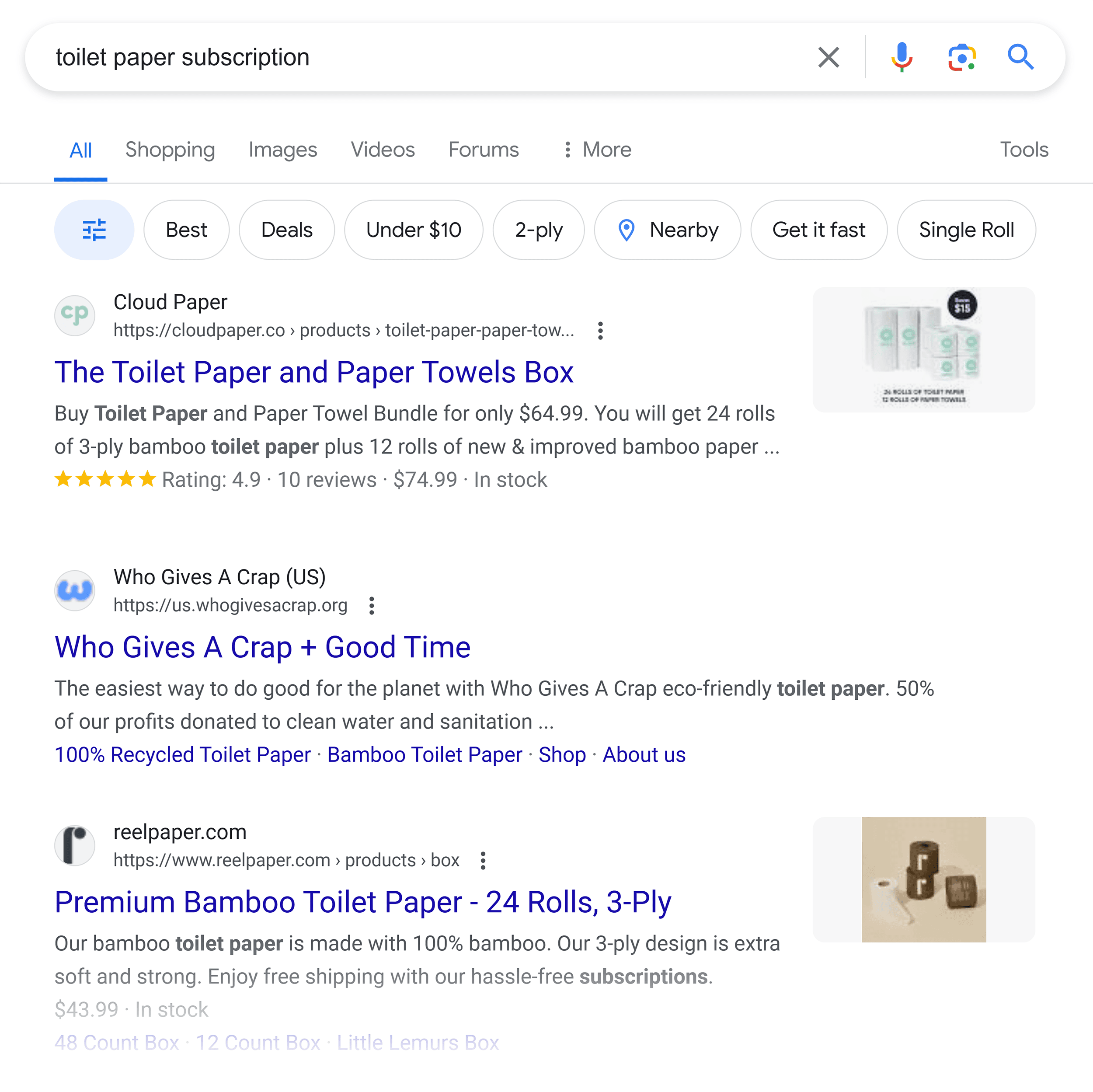 Google SERP – Toilet paper subscription Google SERP – Toilet paper subscription