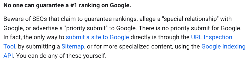 Guaranteed SEO Services: Here’s the Only SEO Guarantee That’s Not a Scam | Google's advice to business owners confirming SEO rankings cannot be guaranteed.
