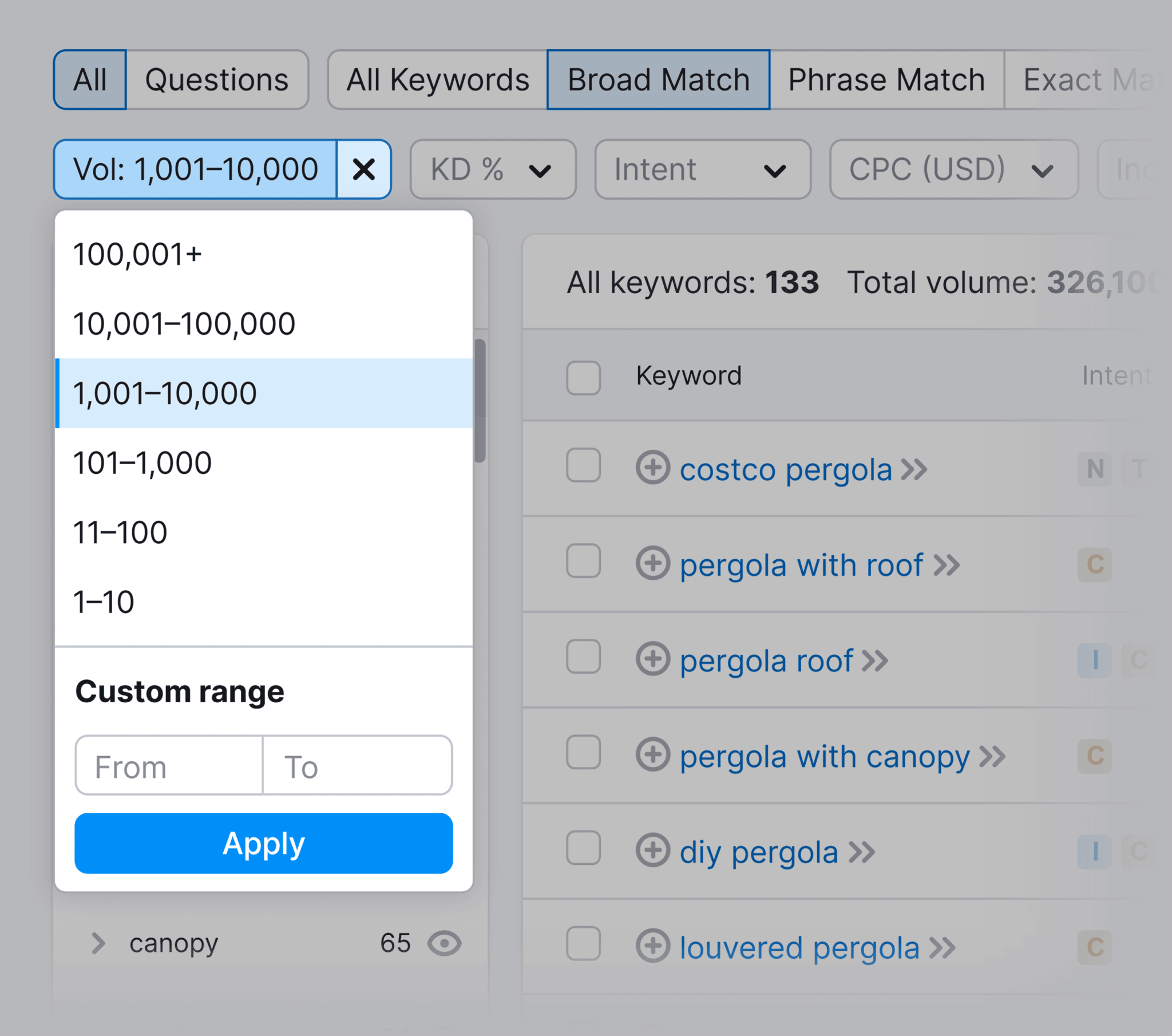 keyword-magic-tool-volume-filter 29 Top Digital Marketing Tools for Every Budget