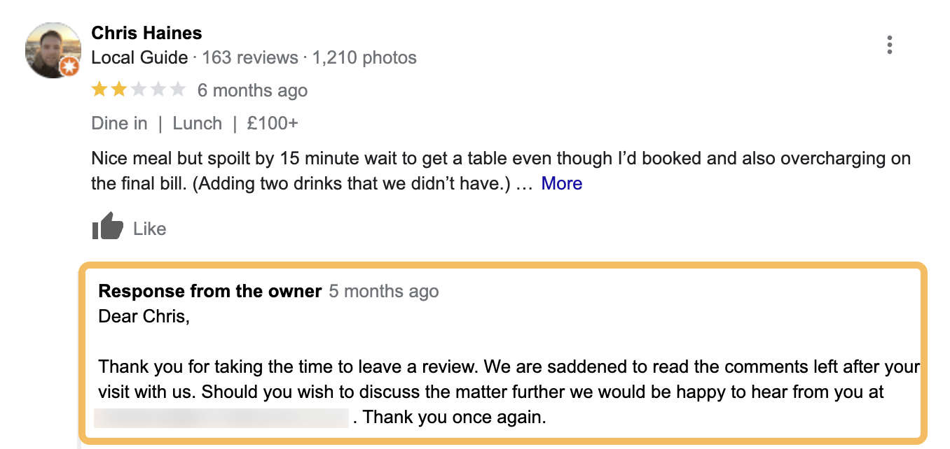 Online Reputation Management: A Beginner’s Guide | Negative review example, via Chris Haines on Google Local Guides