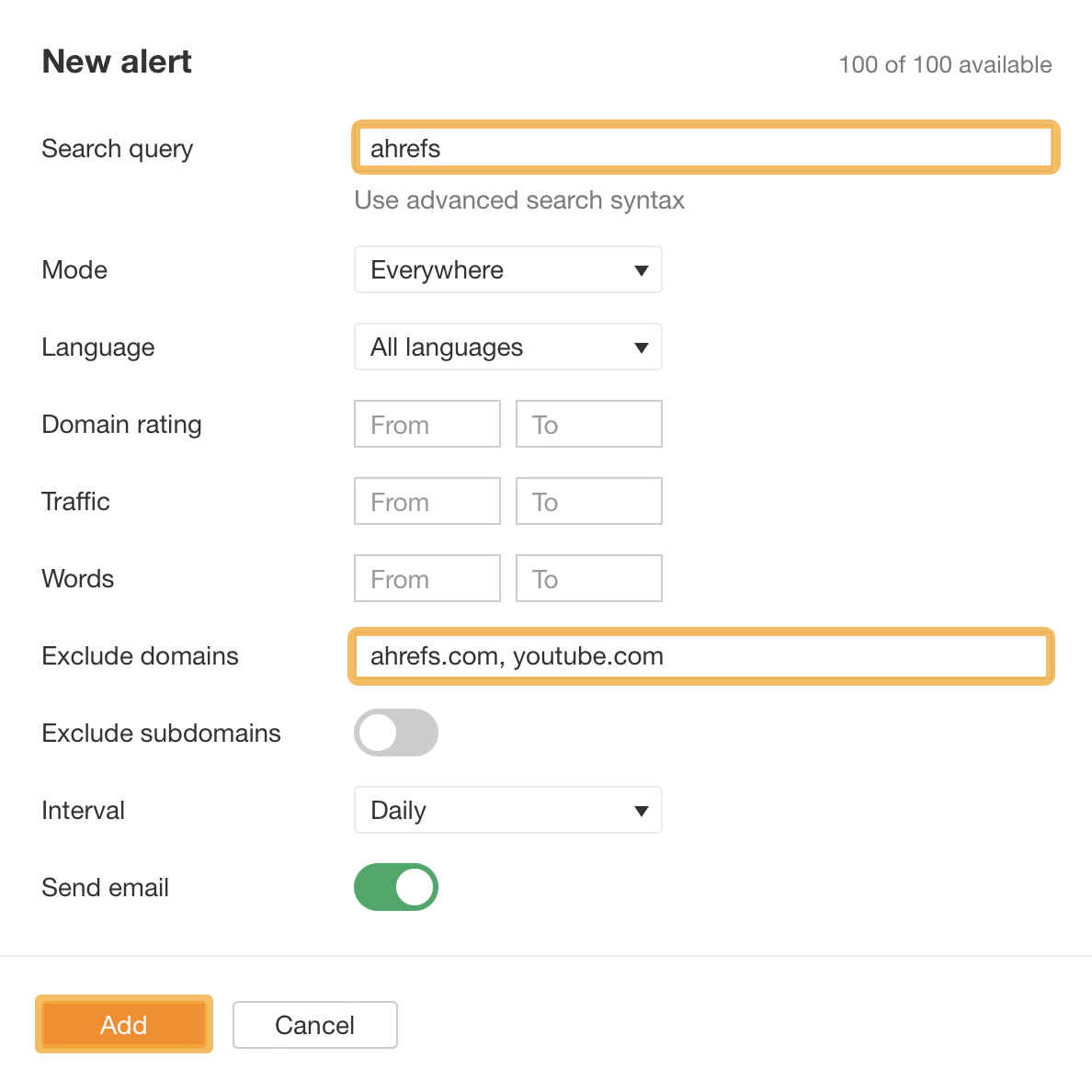 Online Reputation Management: A Beginner’s Guide | Setting up an Ahrefs alert example